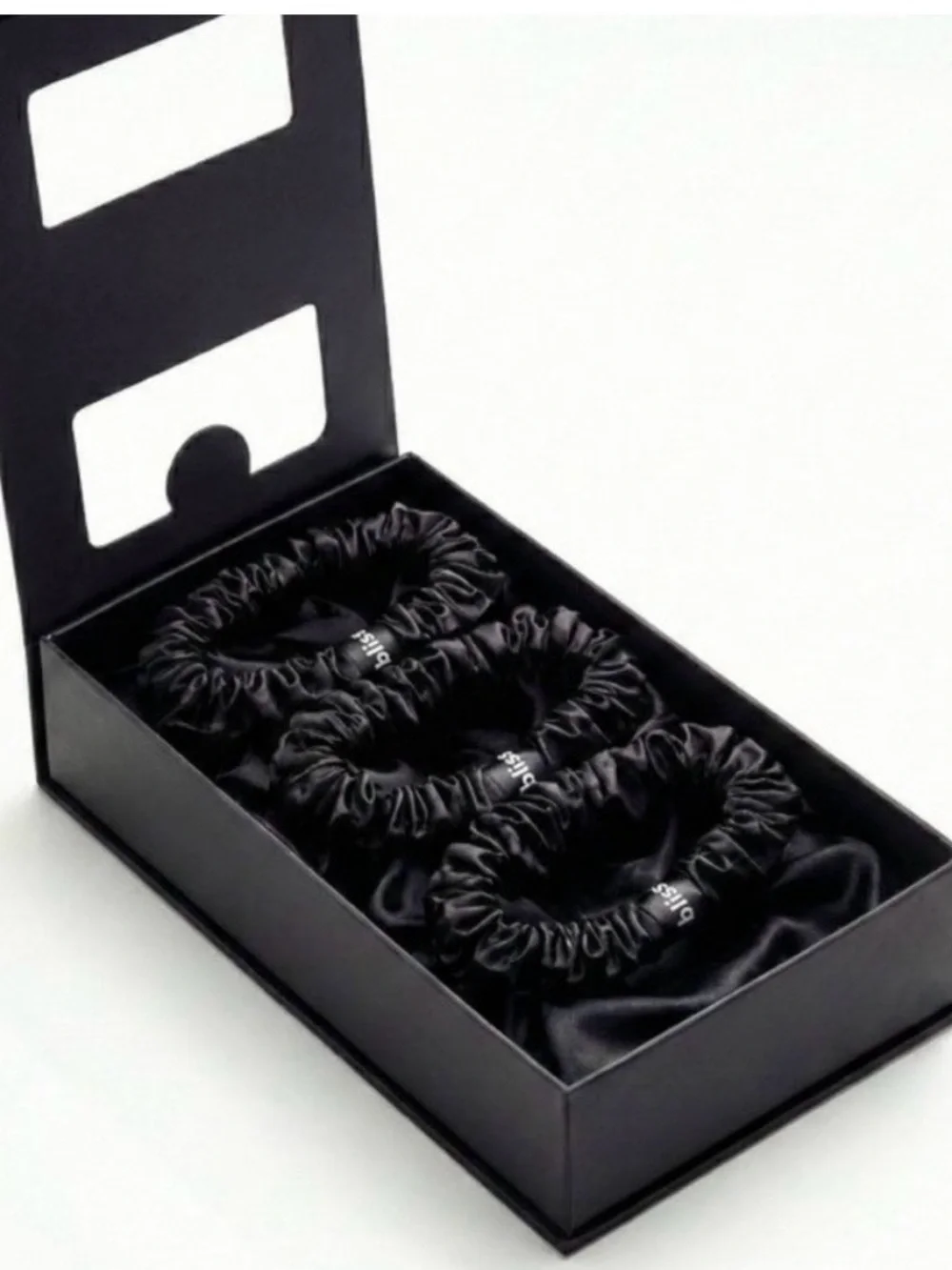 Blissy Scrunchies 100% Mulberry Silk Black COMBO pack of 6 NEW in BOX